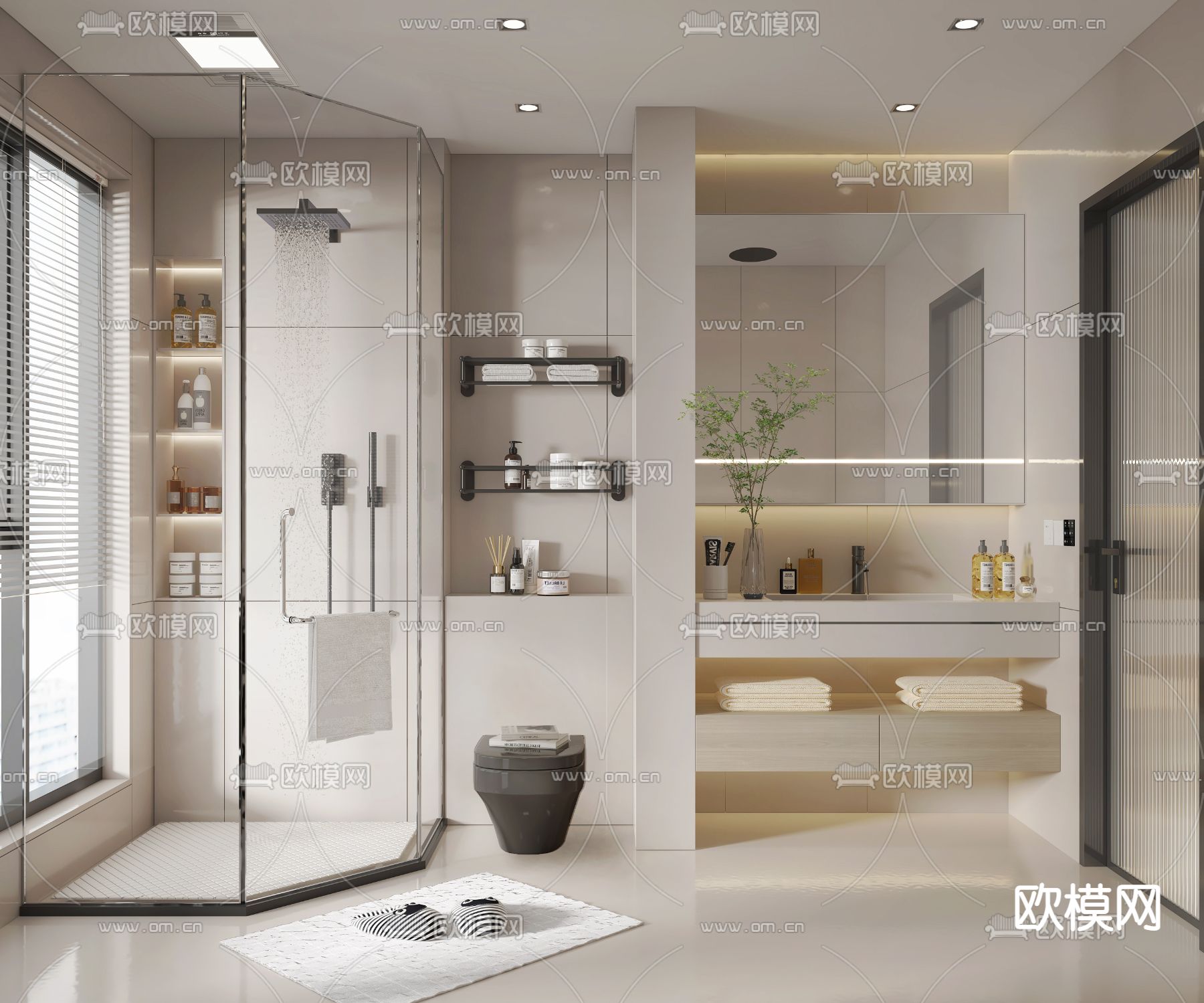 现代卫生间su模型下载（渲染图1）