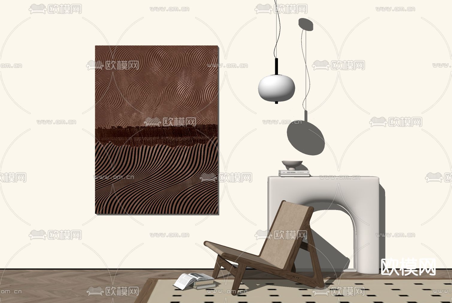 侘寂风装饰画su模型下载（渲染图2）