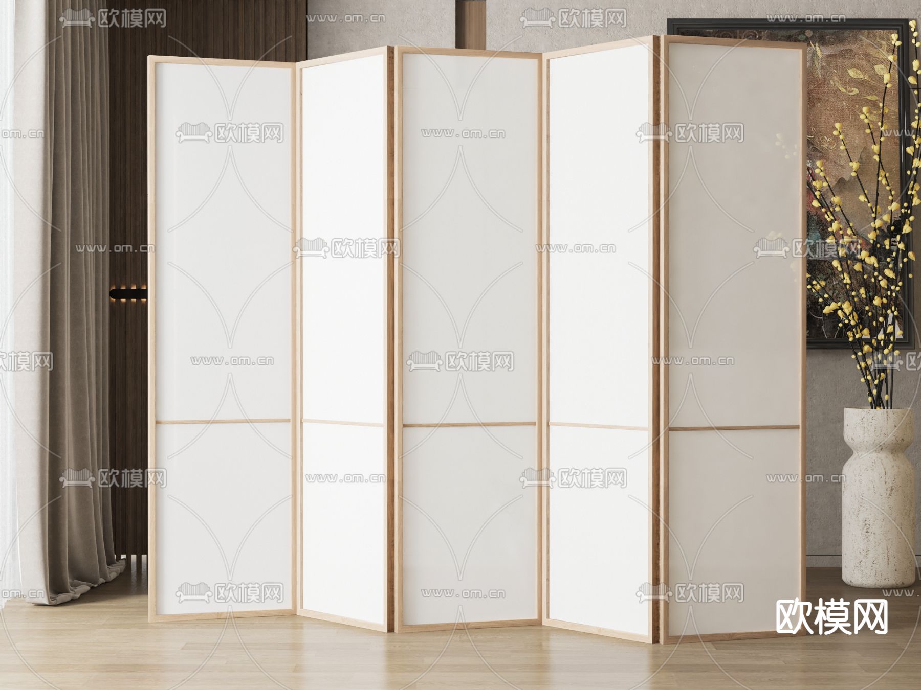日式折叠隔断 屏风3d模型下载