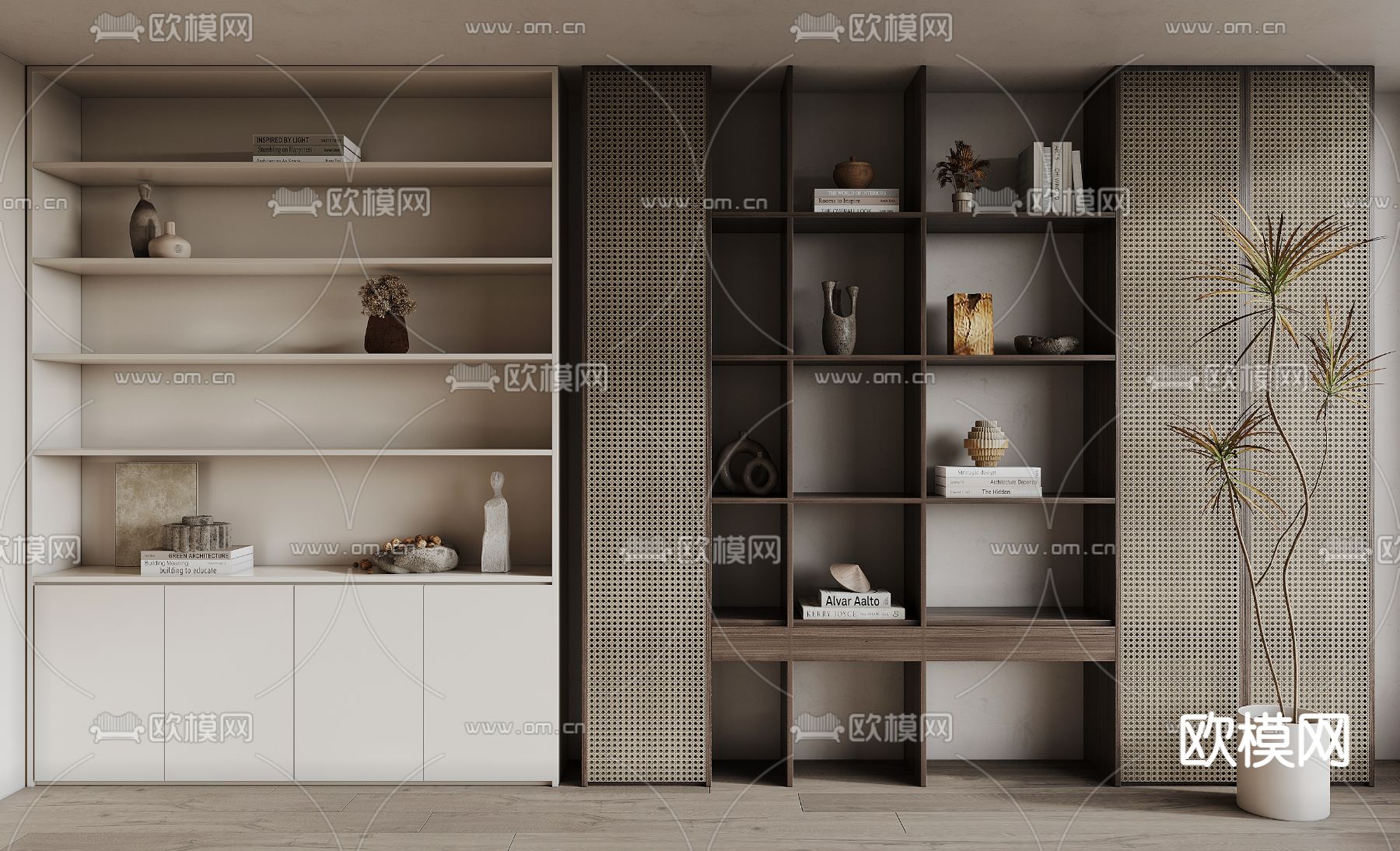 侘寂书柜su模型下载（渲染图1）