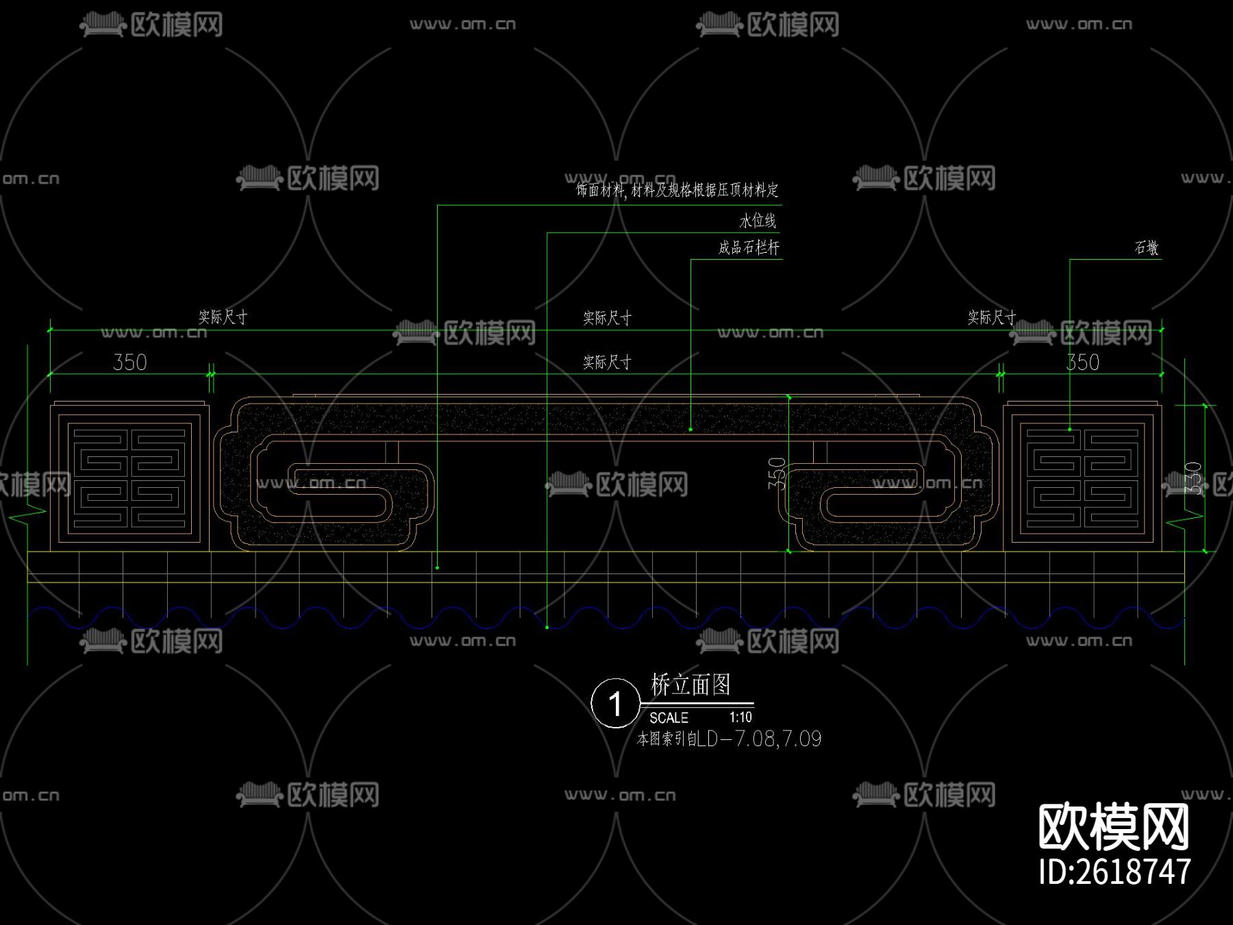 新中式国风栈桥CAD施工图下载（渲染图3）
