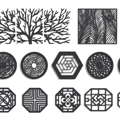  镂空窗花 窗格雕花 角花角线雕花su模型 