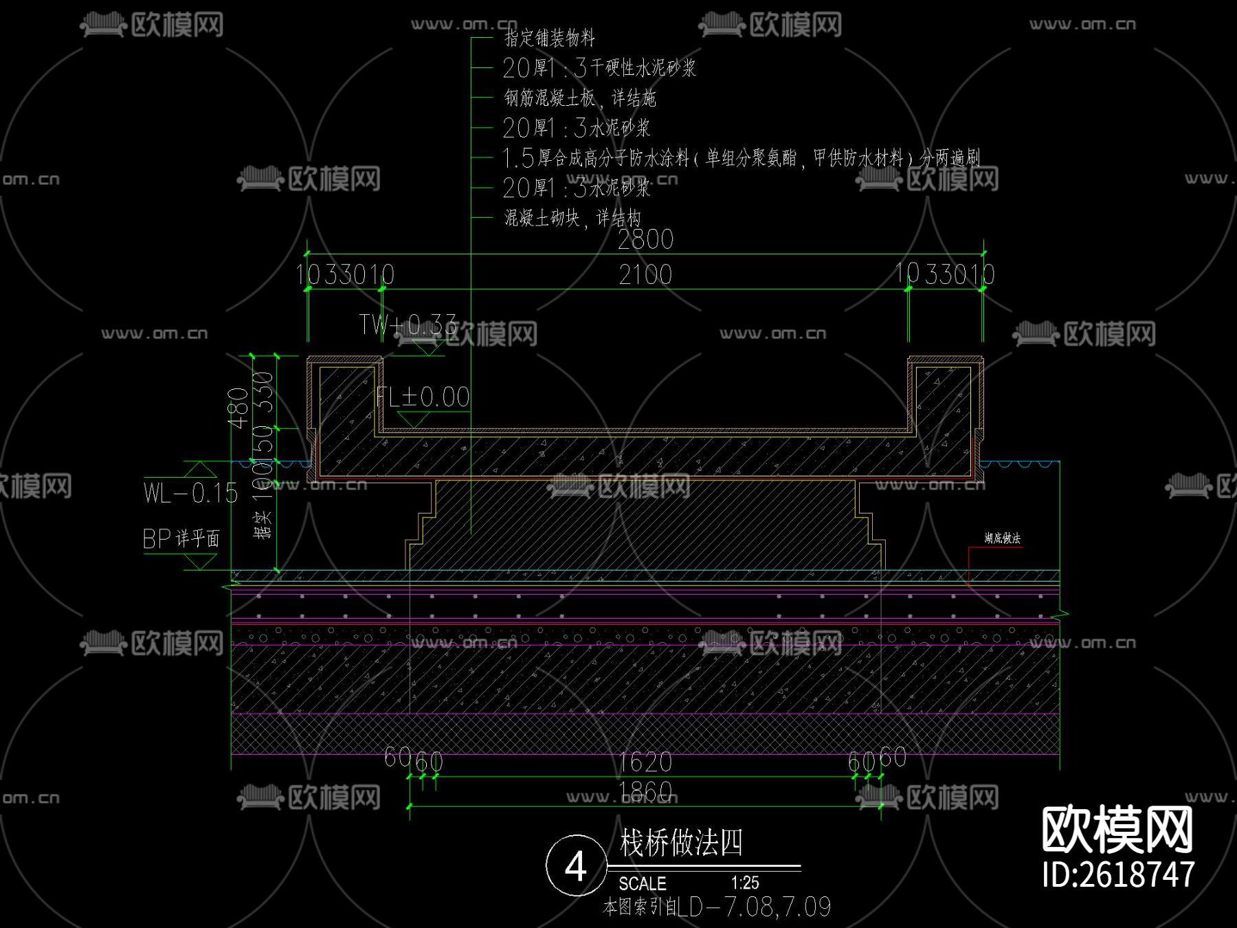新中式国风栈桥CAD施工图下载（渲染图6）