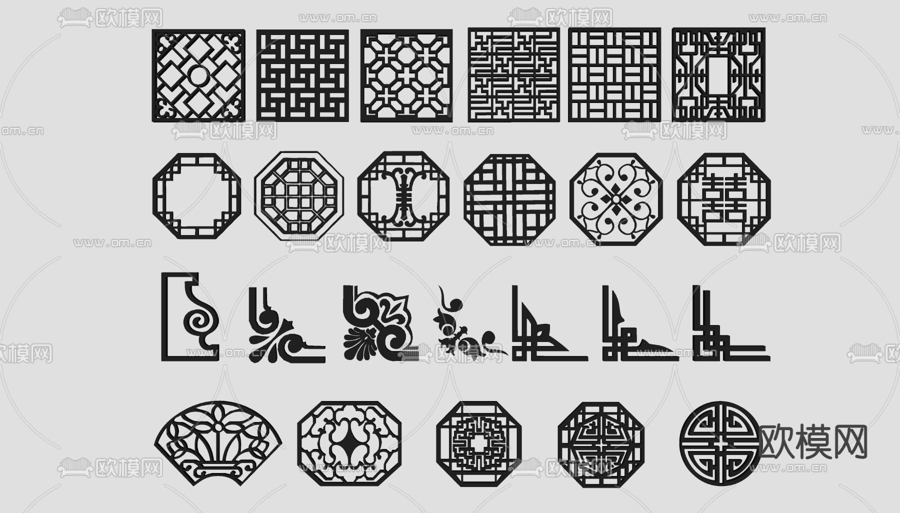 镂空窗花 窗格雕花 角花角线雕花su模型下载（渲染图2）