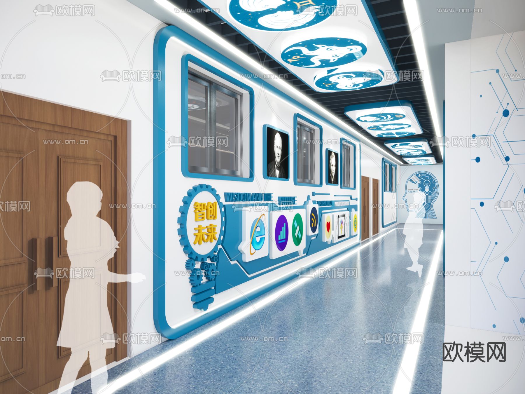 现代学校走廊su模型下载（渲染图2）