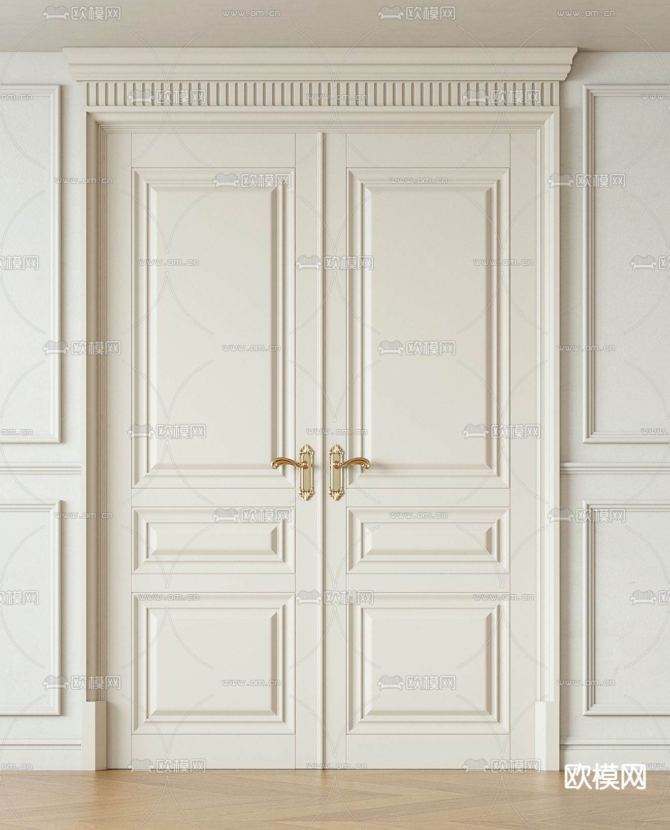 法式双开门 入户门 房门3d模型下载（渲染图4）