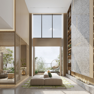  轻奢别墅客厅su模型 