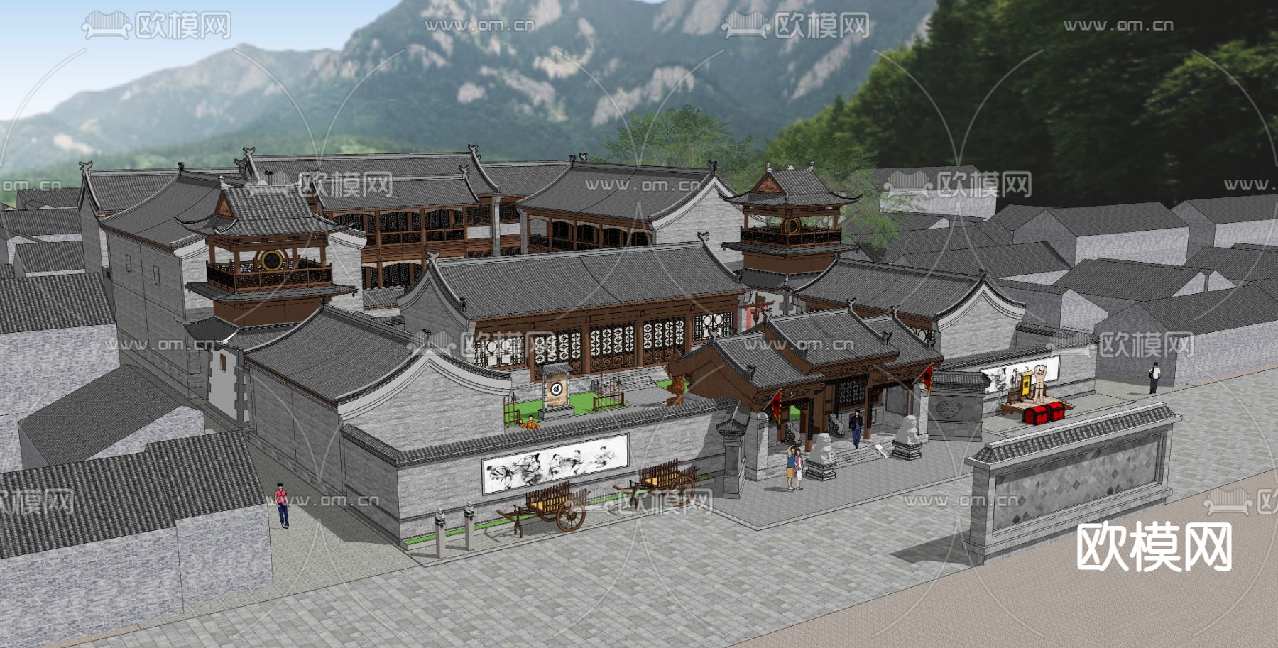 山西古镖局su模型下载（渲染图2）