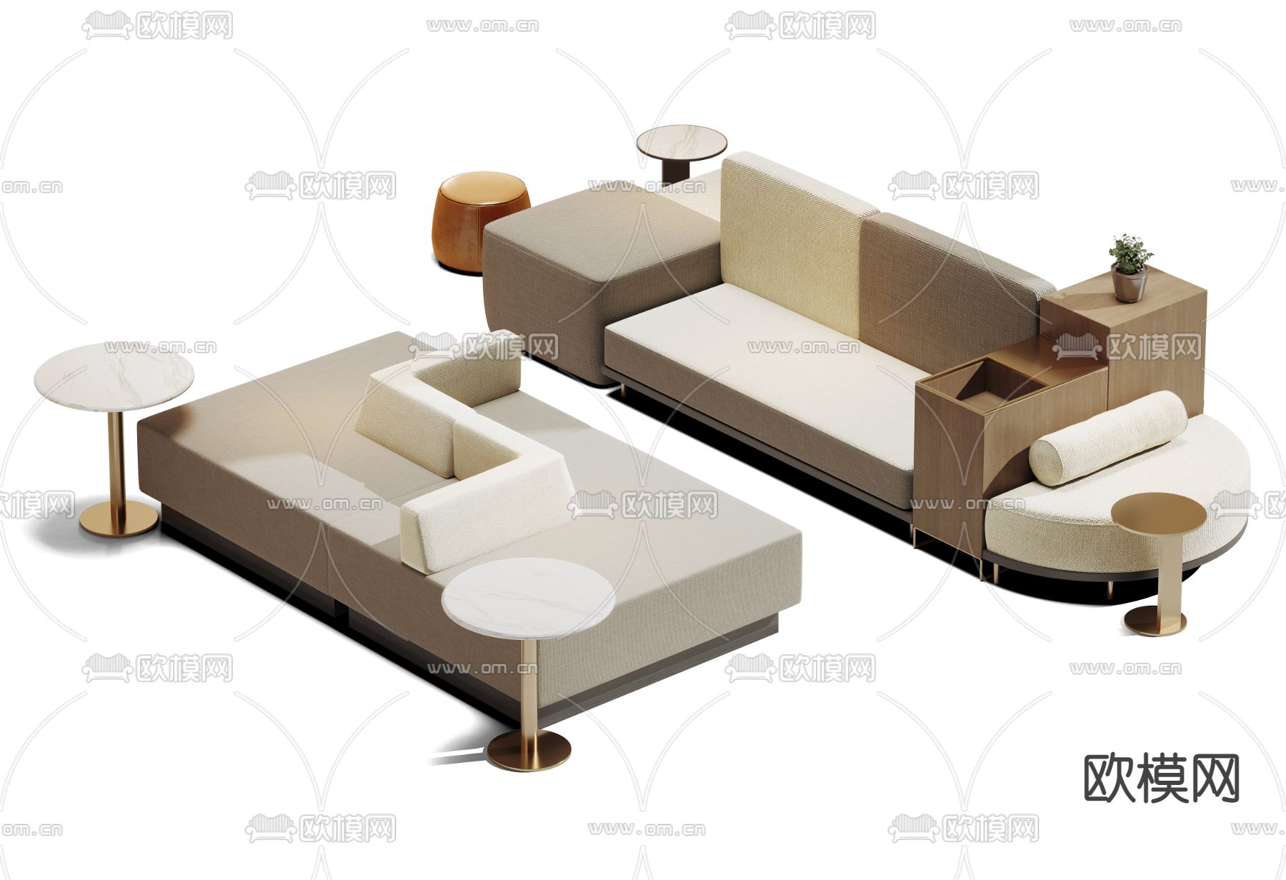 洽谈沙发 办公沙发3d模型下载（渲染图2）