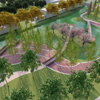  公园景观 鸟瞰规划su模型 