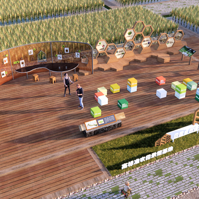 现代稻田乡村公园su模型