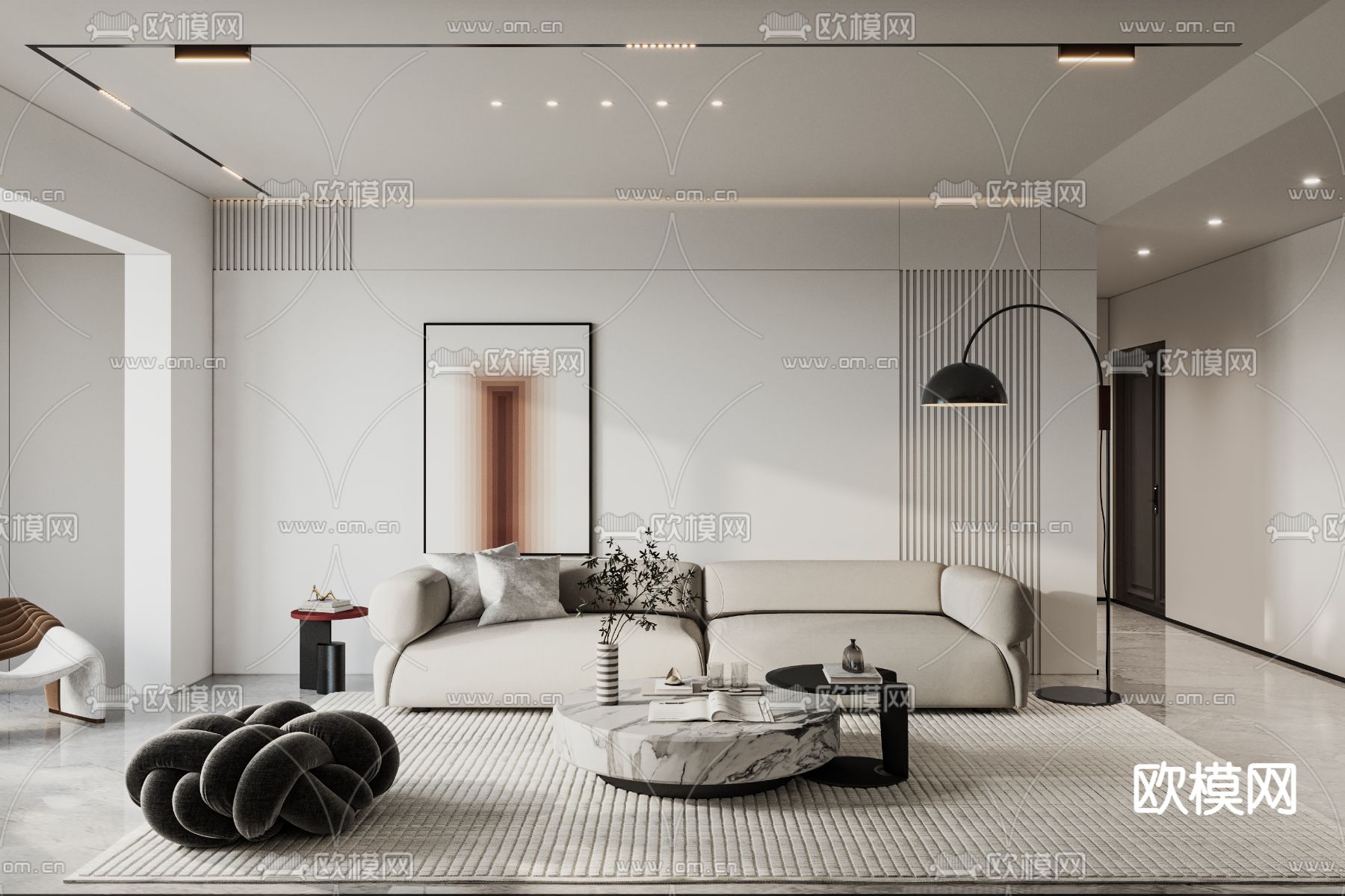 现代客餐厅3d模型下载（渲染图1）