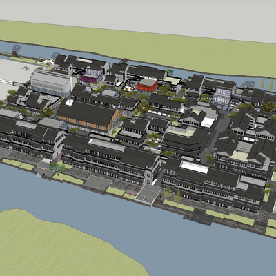  中式商业街鸟瞰su模型 