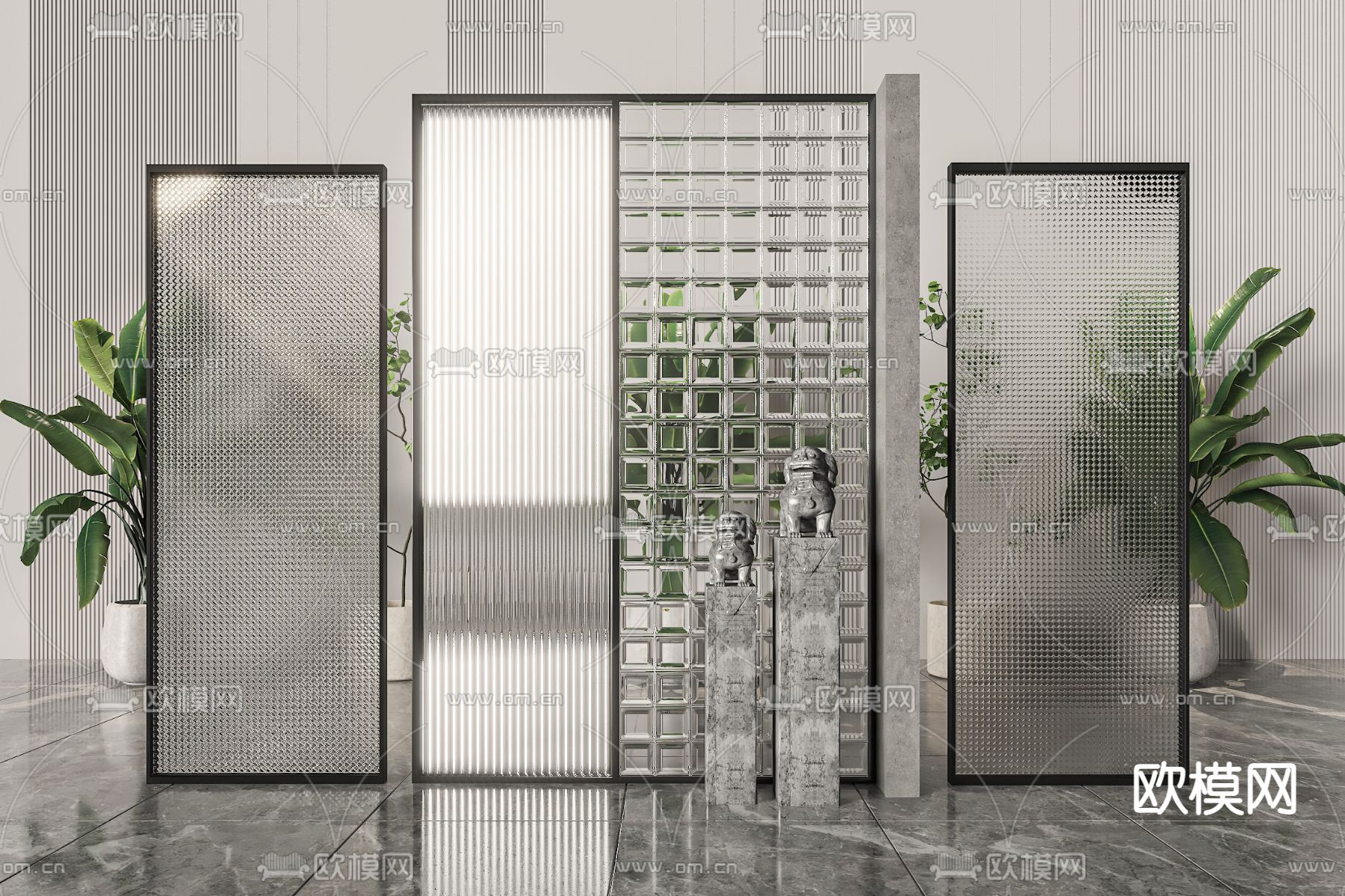 新中式屏风 隔断3d模型下载