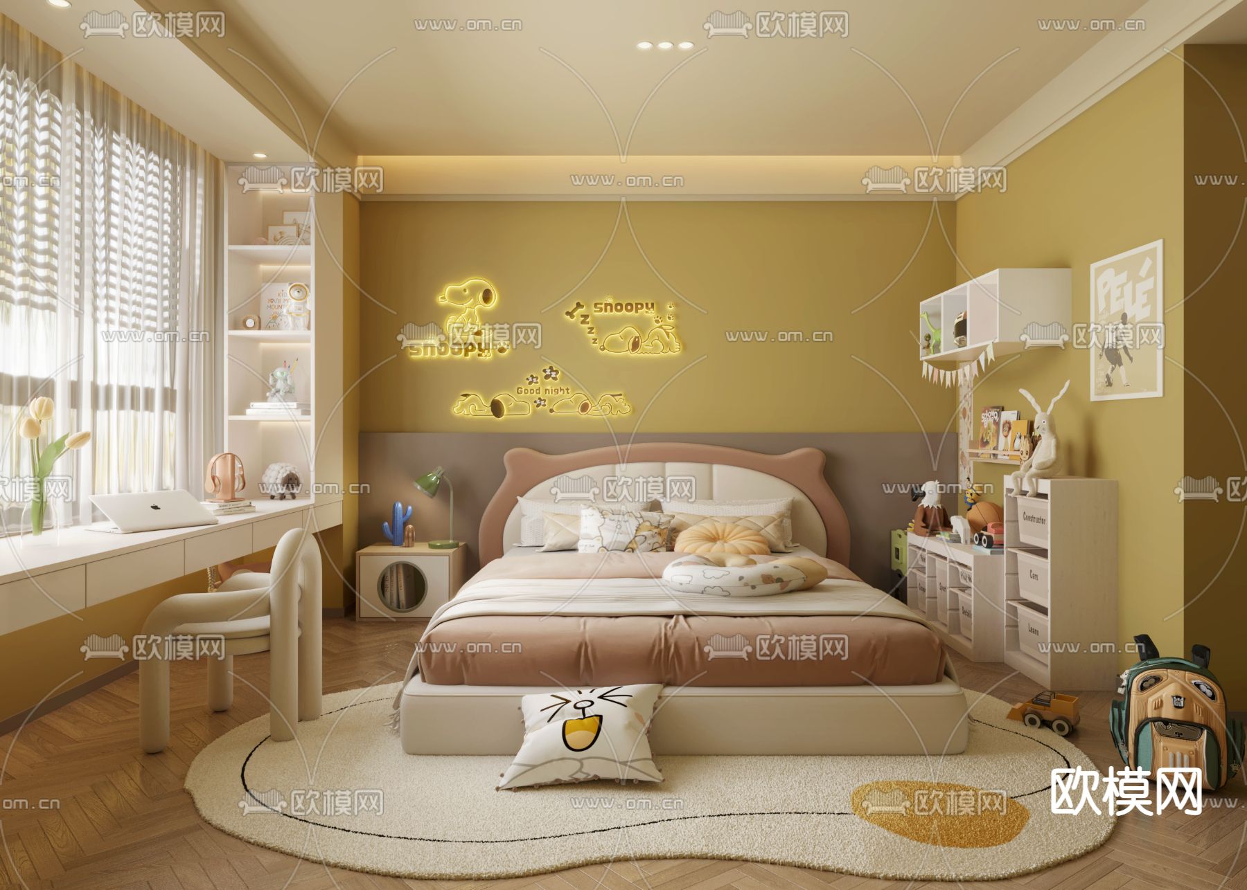 奶油风小孩房 卧室 儿童房3d模型下载