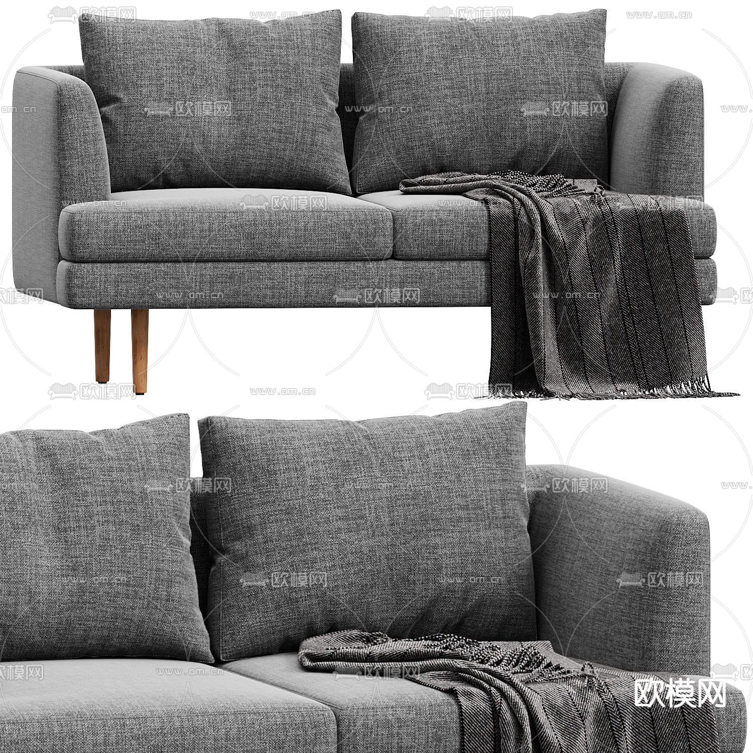 高级灰沙发 双人沙发3d模型下载