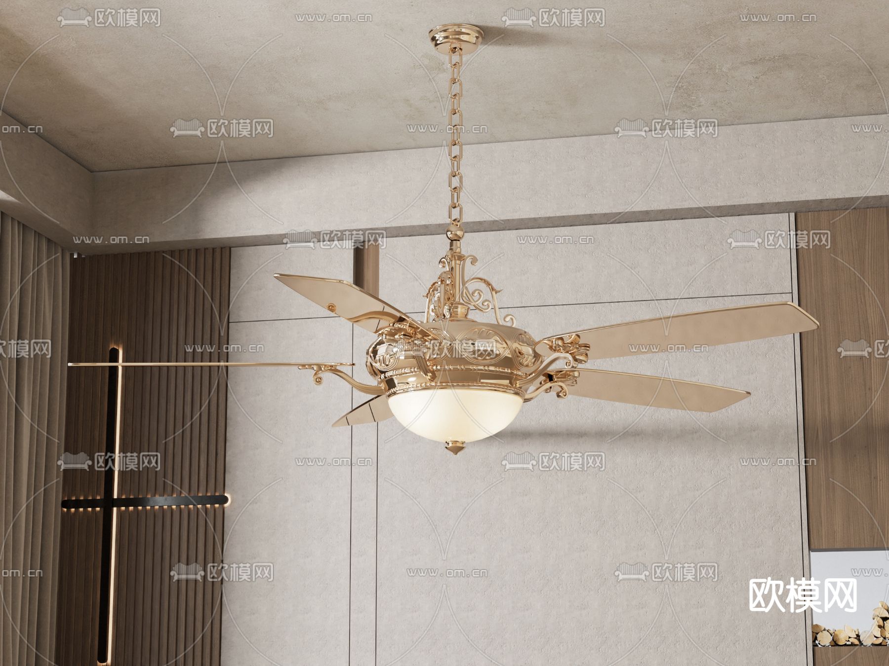 美式风扇灯 吊扇灯3d模型下载