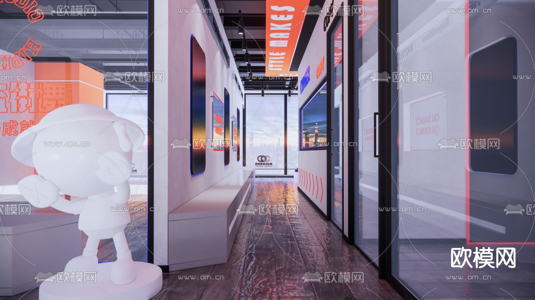 工业风街舞社 店招su模型下载（渲染图2）