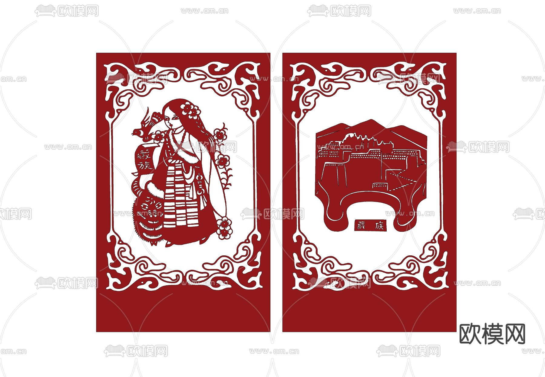 中式窗花 剪纸su模型下载