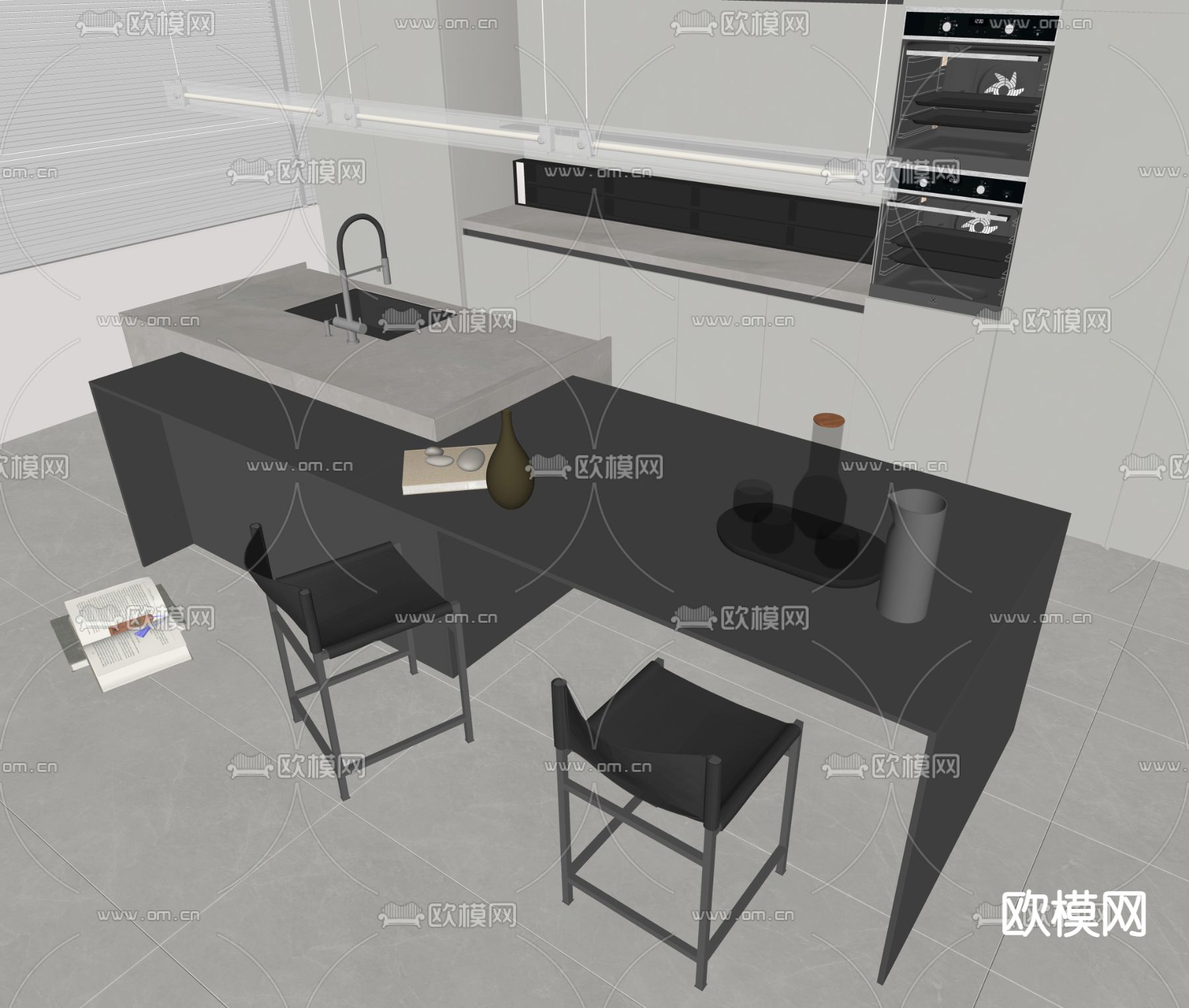 现代吧台 吧椅su模型下载（渲染图2）