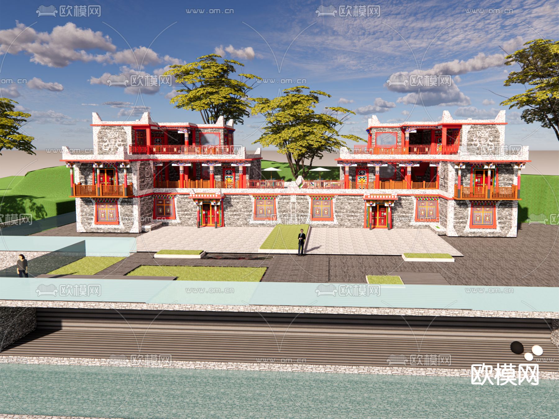 藏式民宿 外观su模型下载（渲染图1）