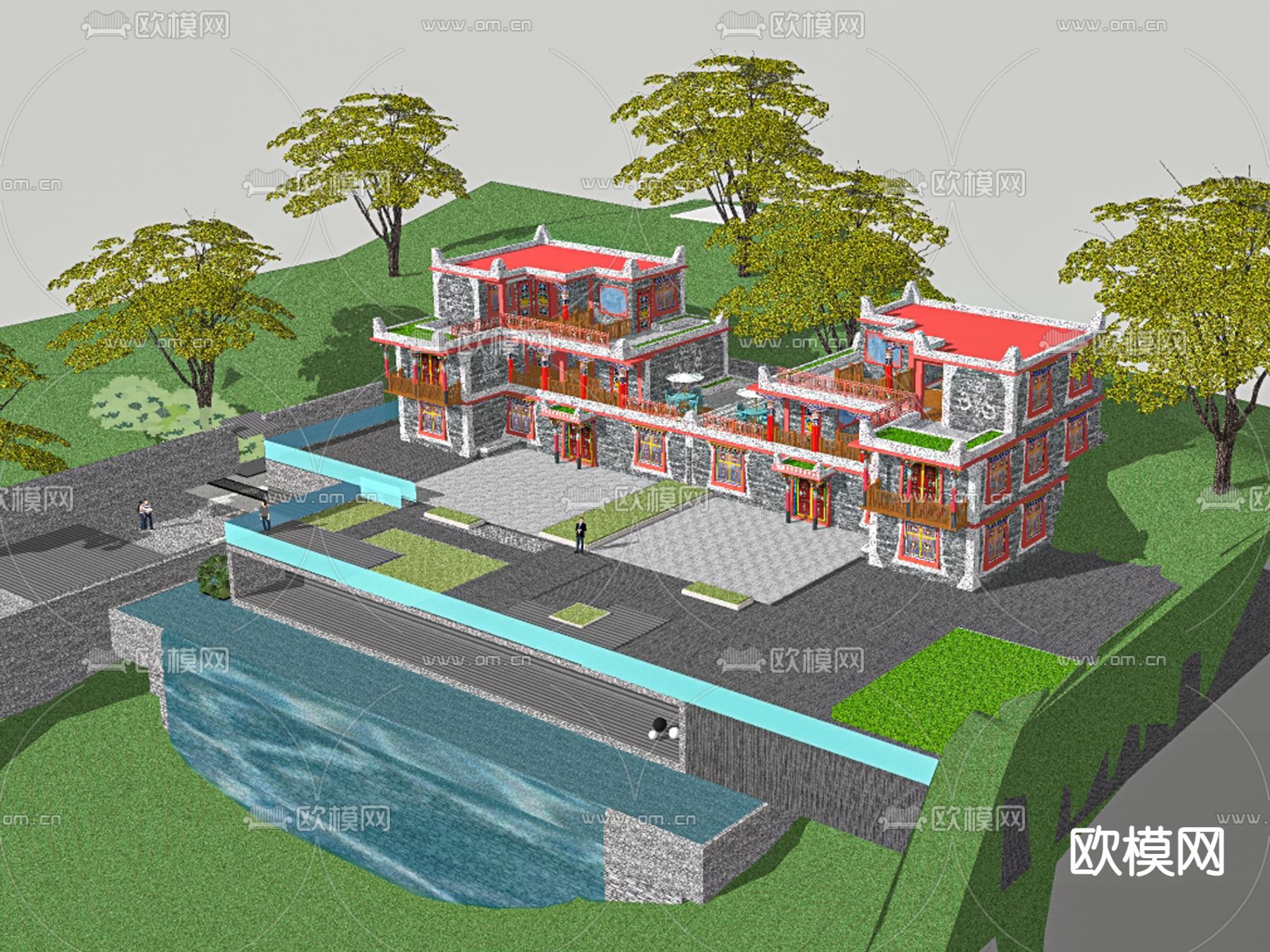 藏式民宿 外观su模型下载（渲染图3）