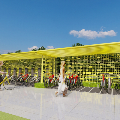  自行车棚 停车场su模型 