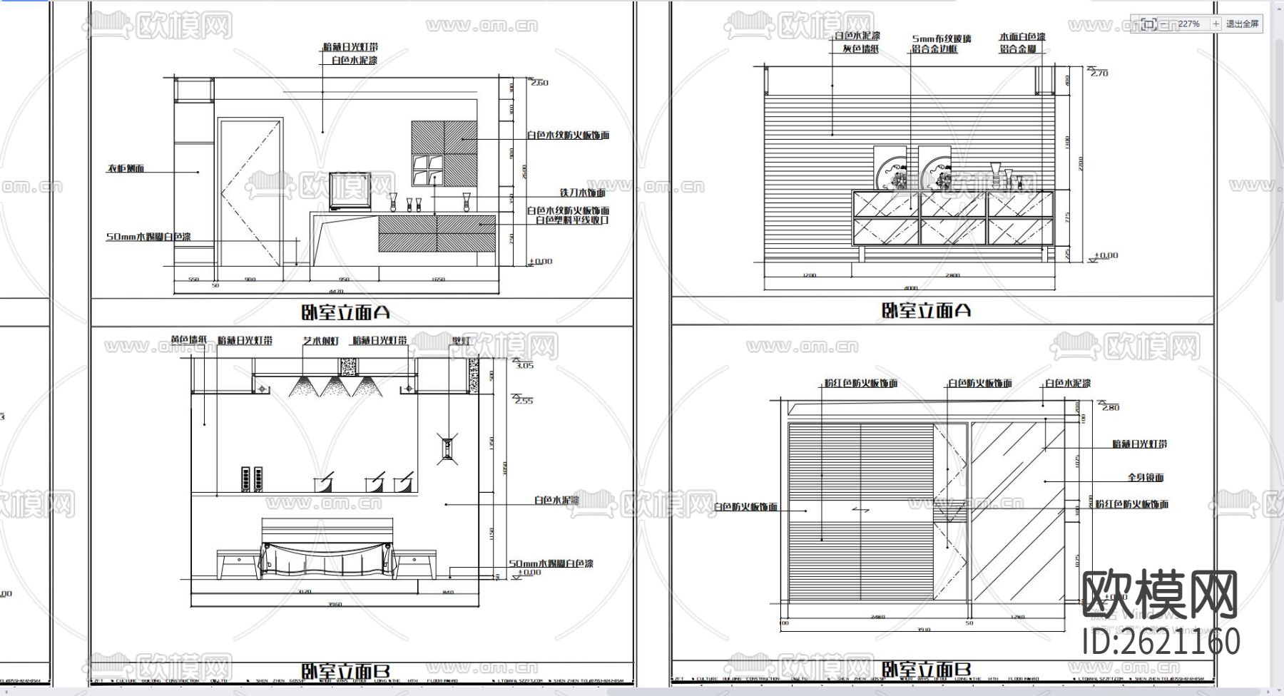 精美卧室装修布置 卧室 床cad图库下载（渲染图2）
