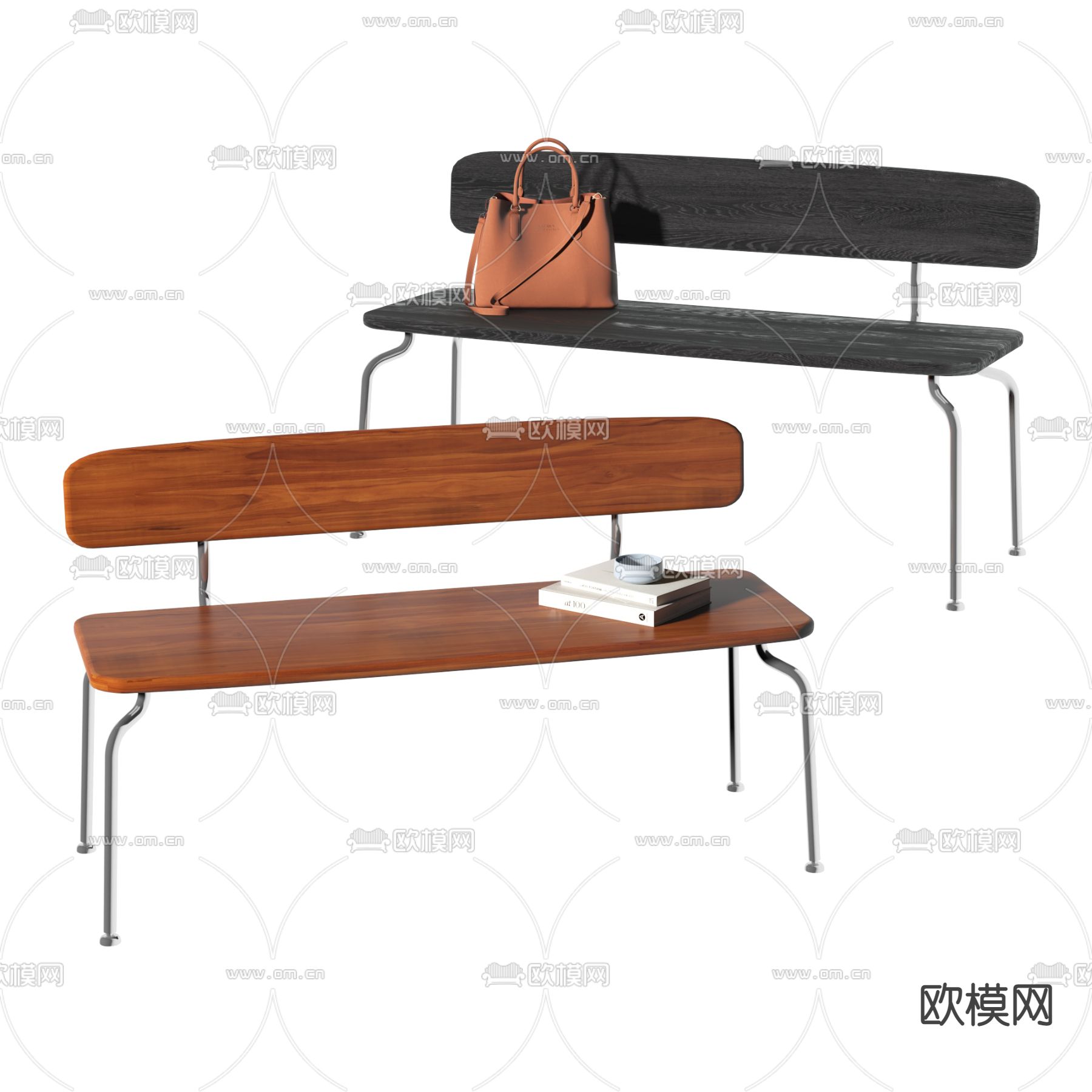 北欧长条椅3d模型下载