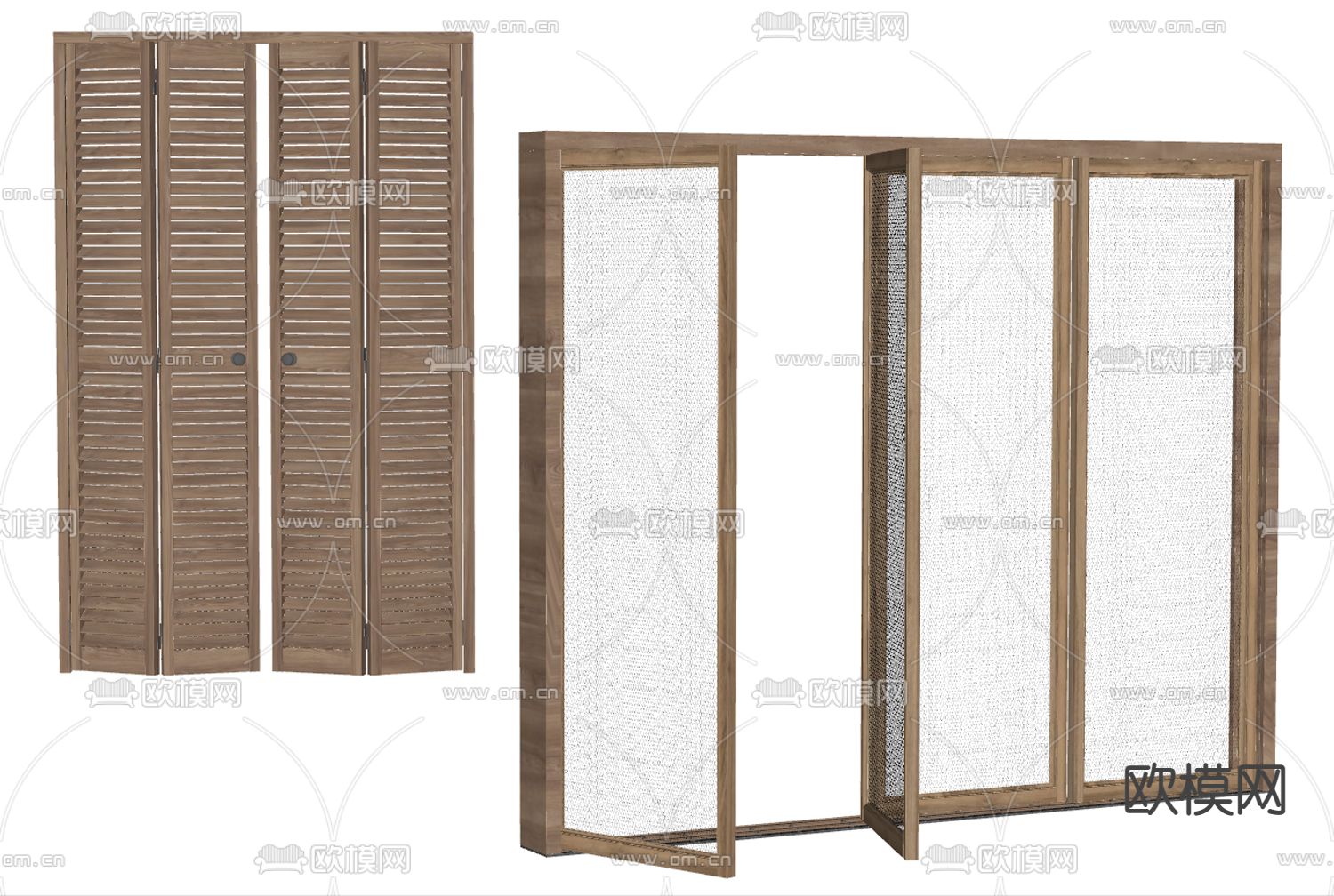 侘寂风折叠门 双开门 阳台门su模型下载（渲染图2）