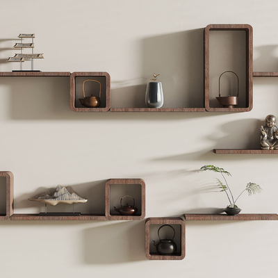  新中式置物架 壁柜su模型 