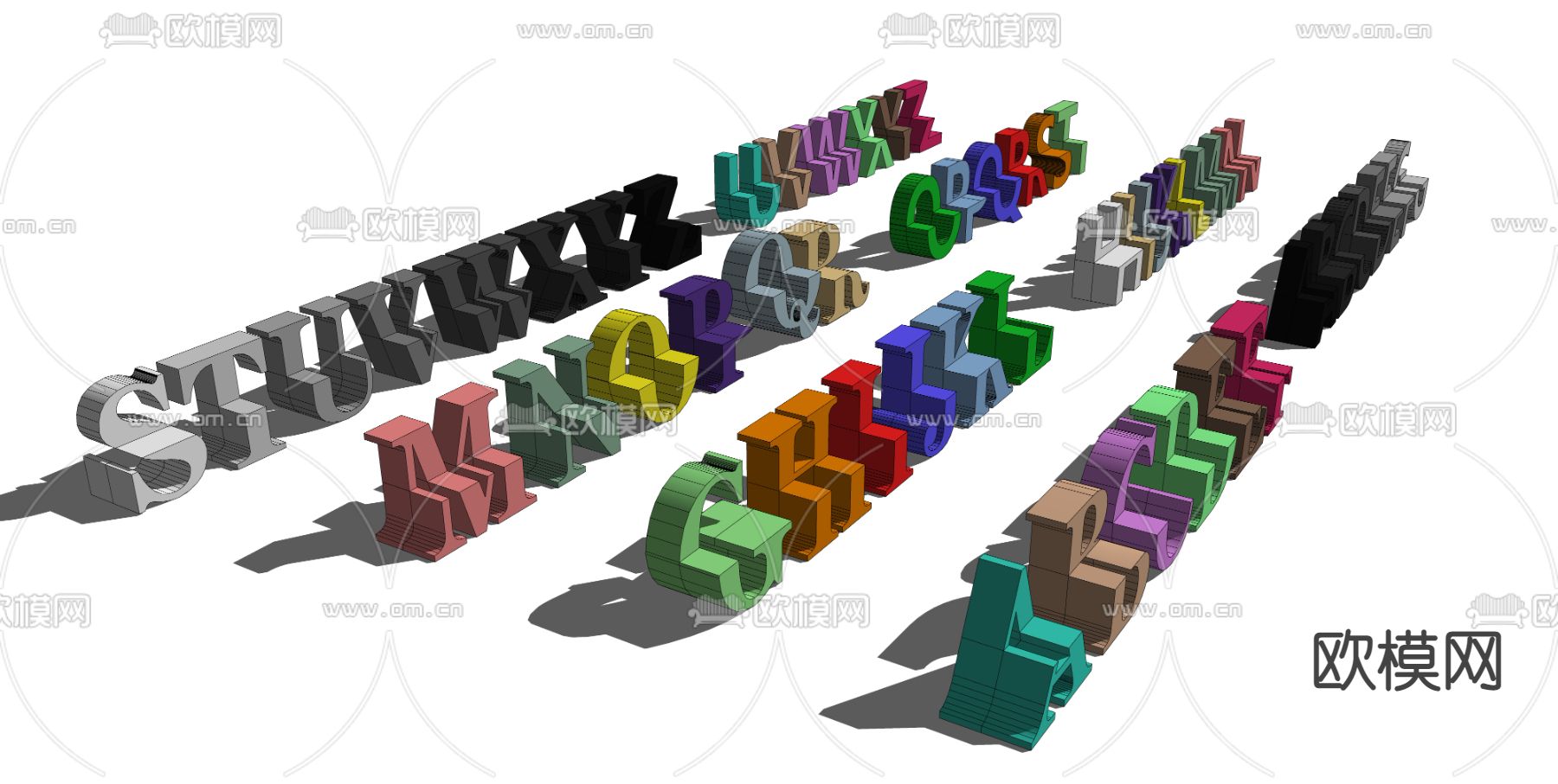 现代字母坐凳景观坐凳su模型下载（渲染图2）