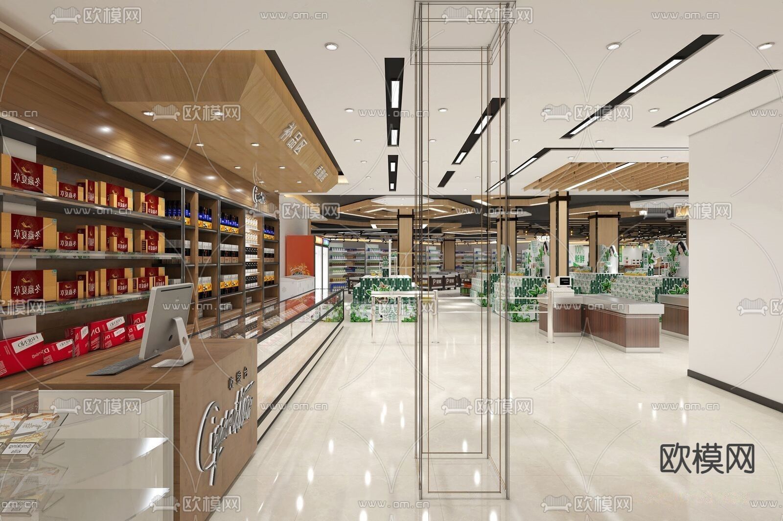 现代生鲜超市su模型下载（渲染图3）