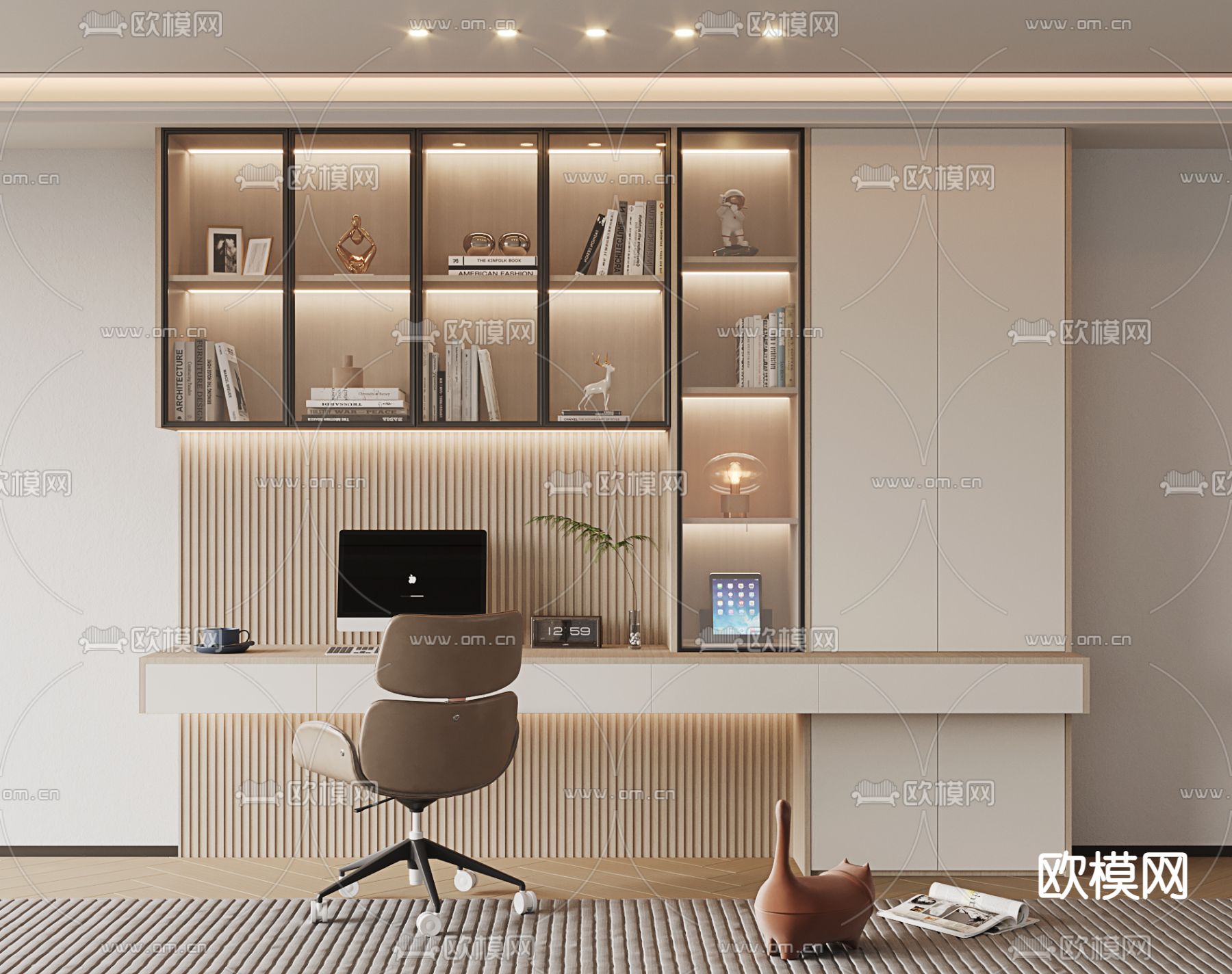 现代书桌椅 写字台su模型下载（渲染图1）