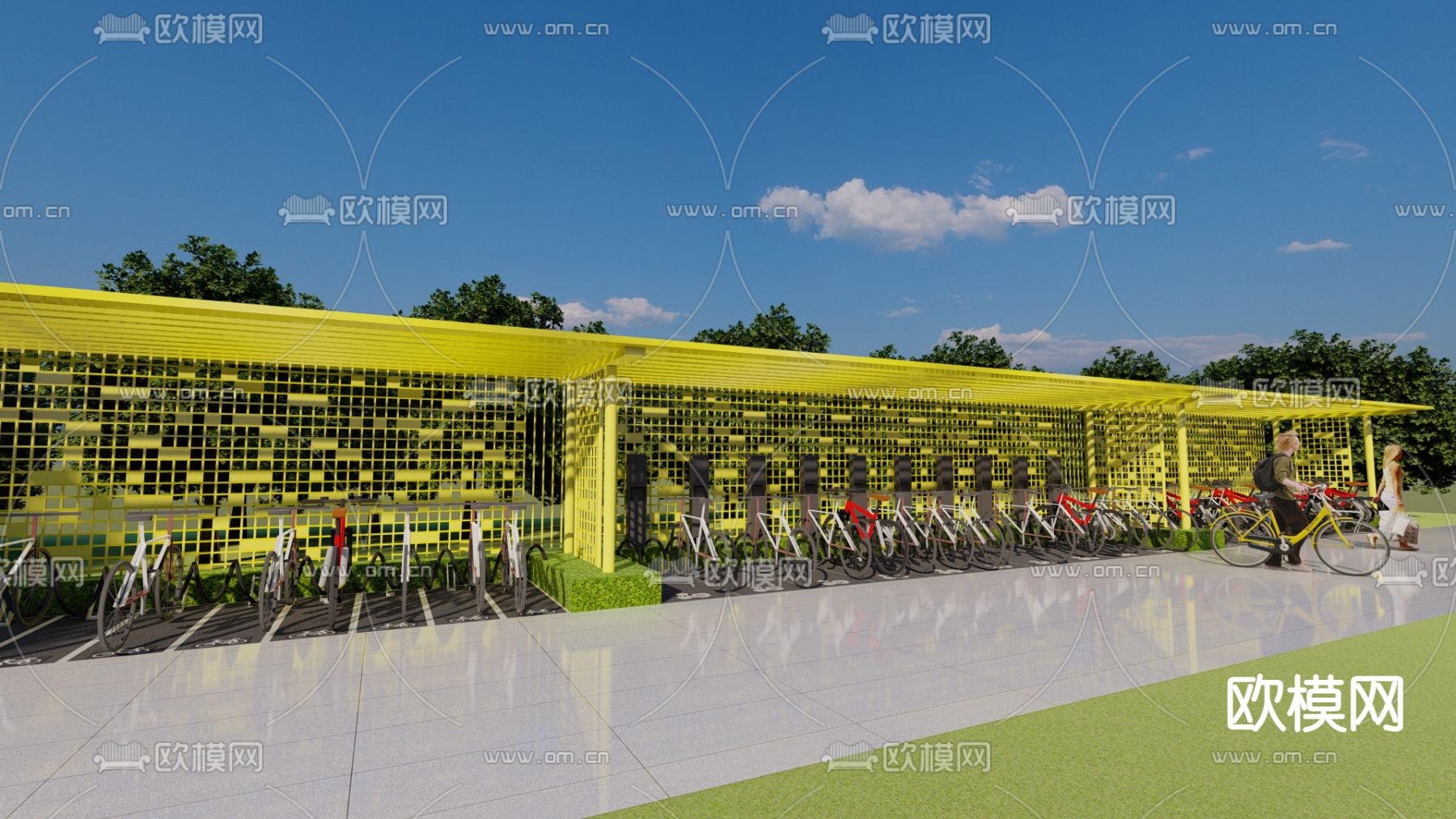 自行车棚 停车场su模型下载（渲染图2）