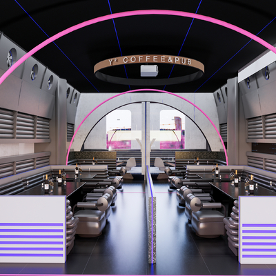  工业风酒吧 餐吧su模型 