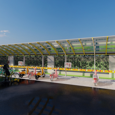  自行车棚 停车场su模型 