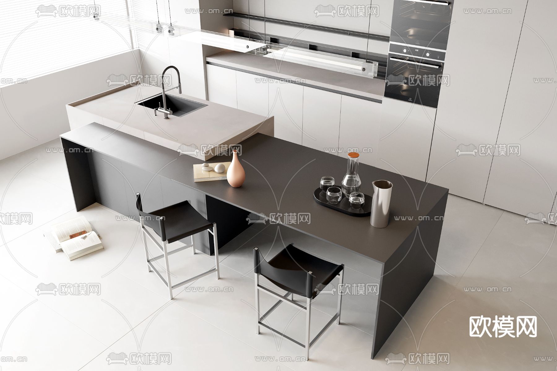 现代吧台 吧椅su模型下载（渲染图1）