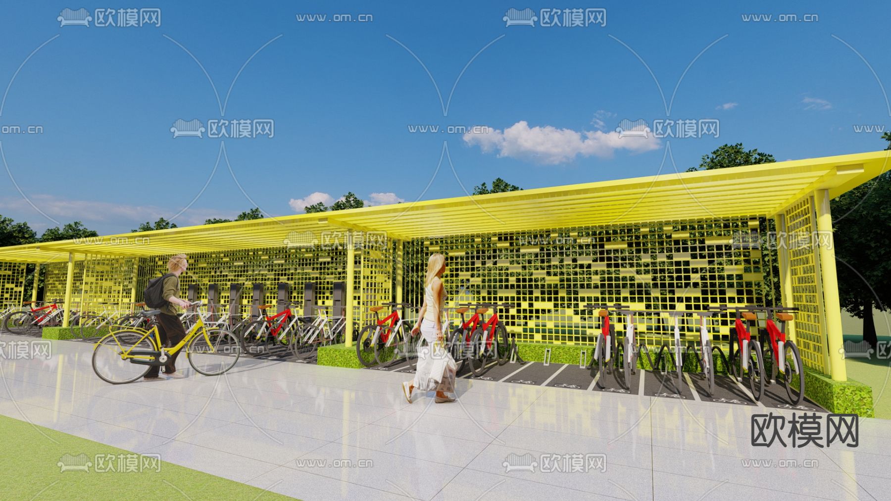 自行车棚 停车场su模型下载（渲染图1）