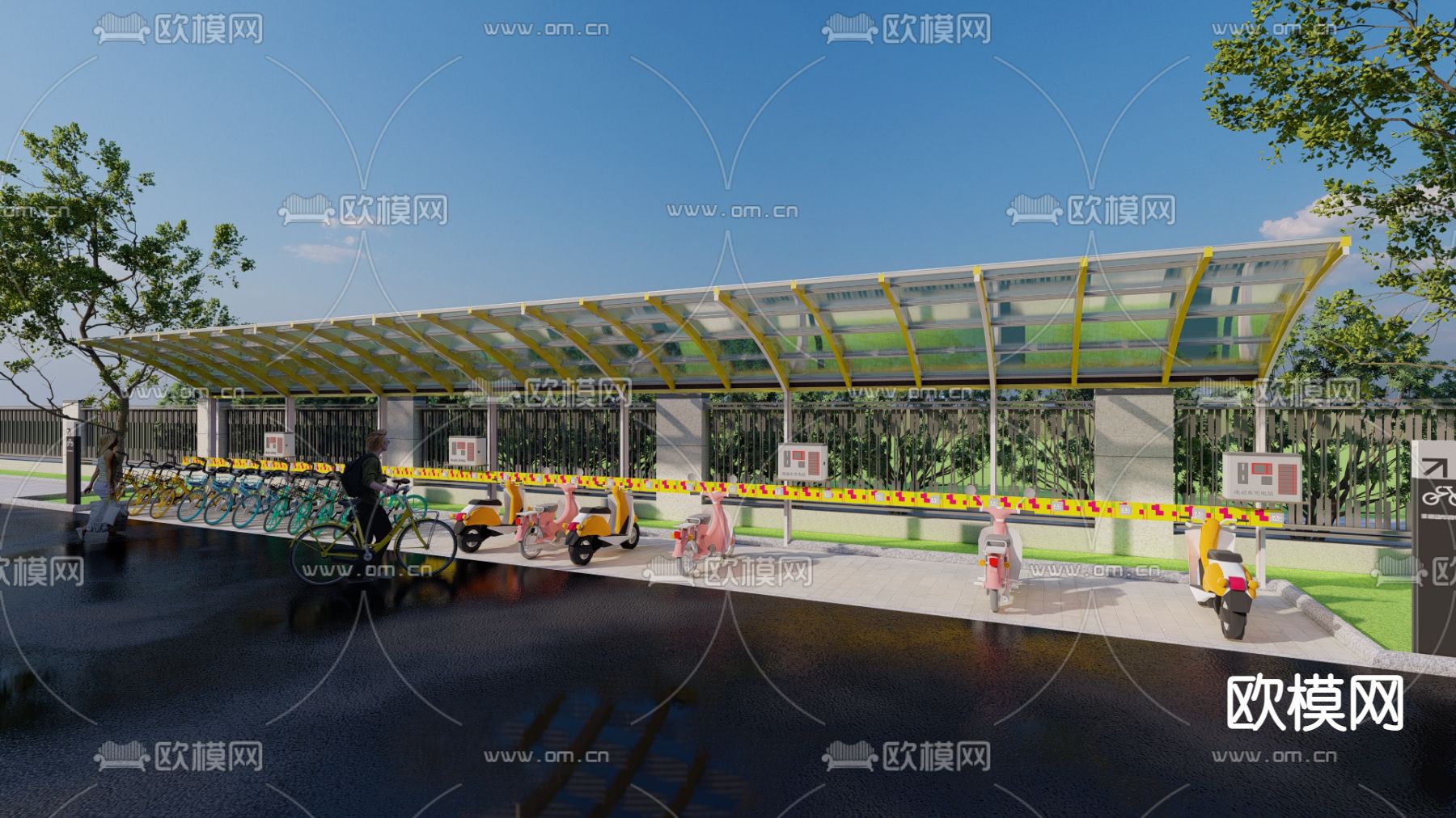 自行车棚 停车场su模型下载（渲染图1）