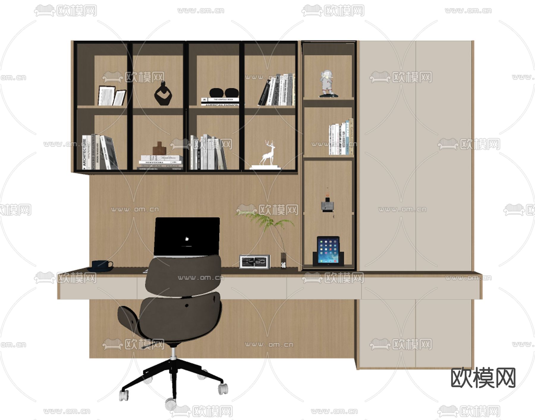 现代书桌椅 写字台su模型下载（渲染图2）