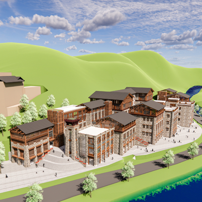  藏式商业街 鸟瞰su模型 