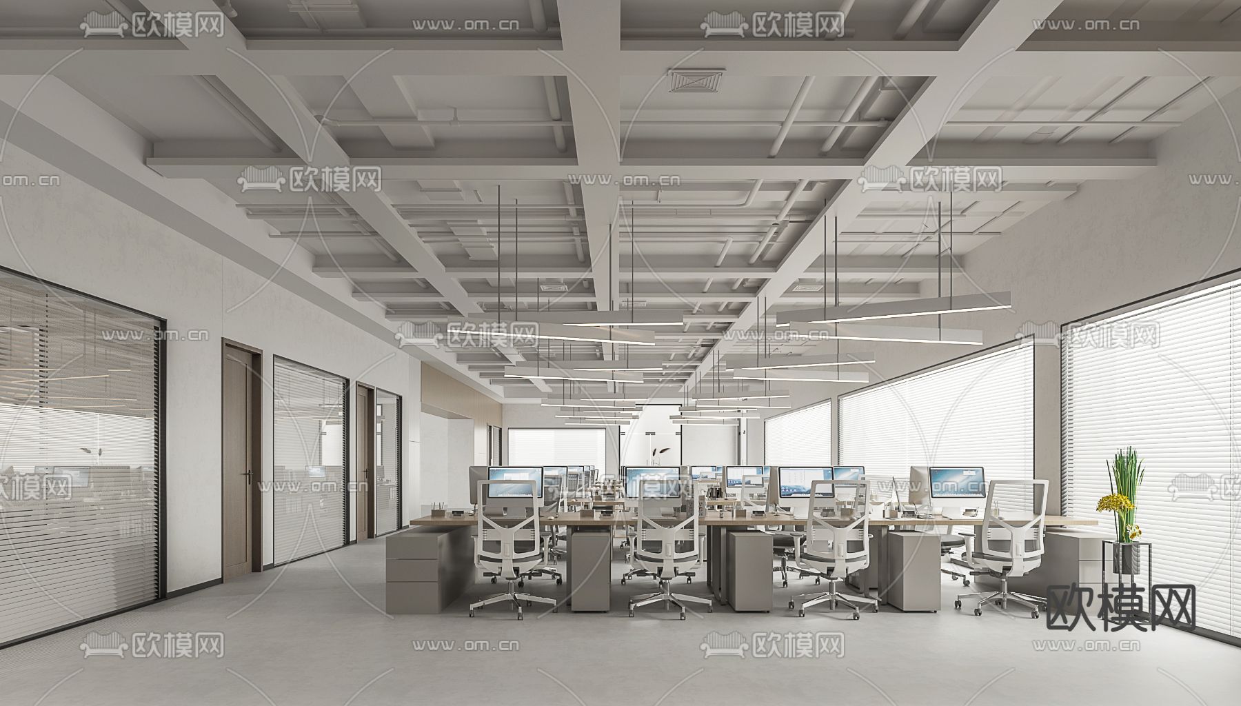 公共办公室 办公区3d模型下载（渲染图1）