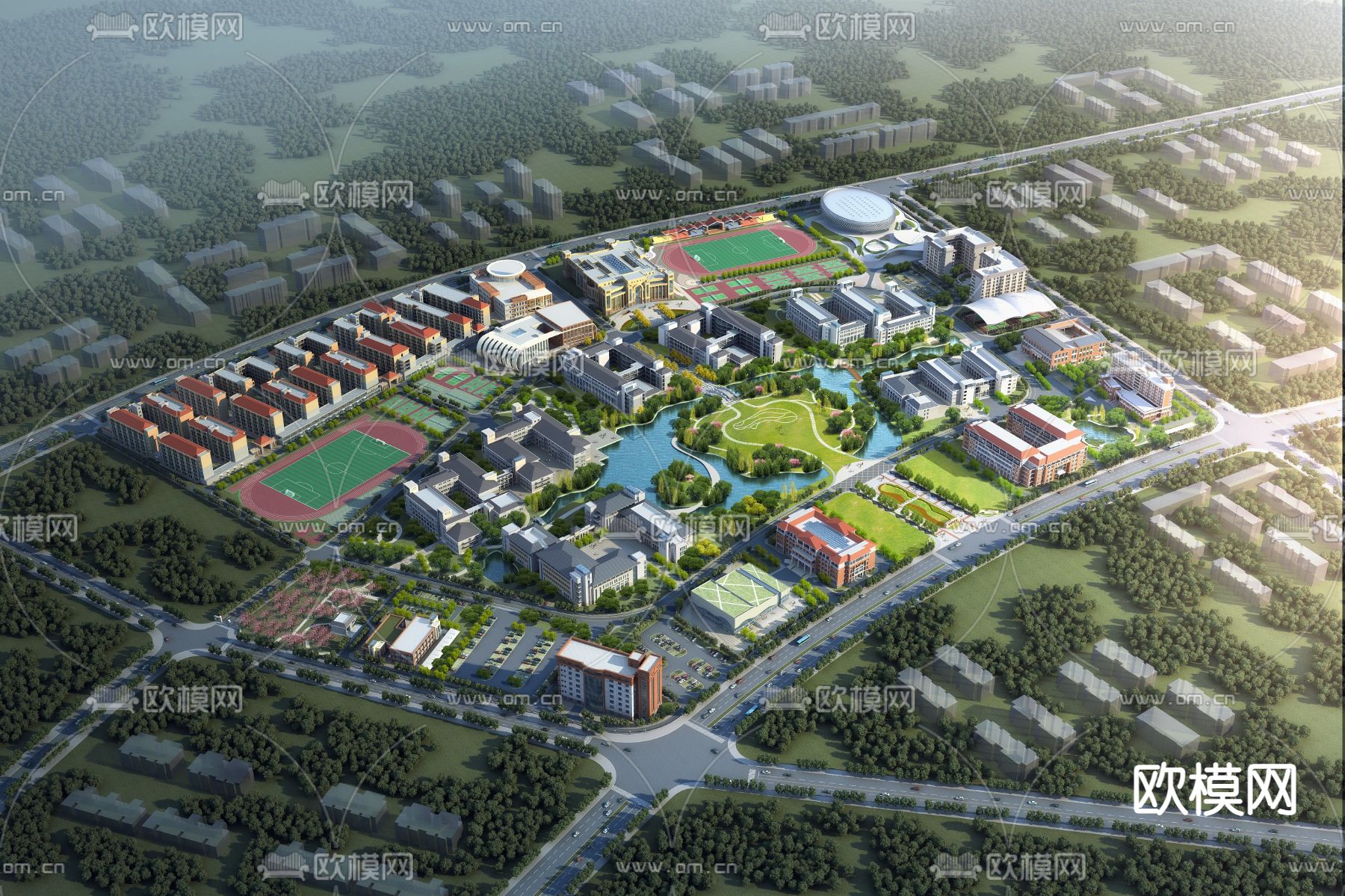大学城鸟瞰3d模型