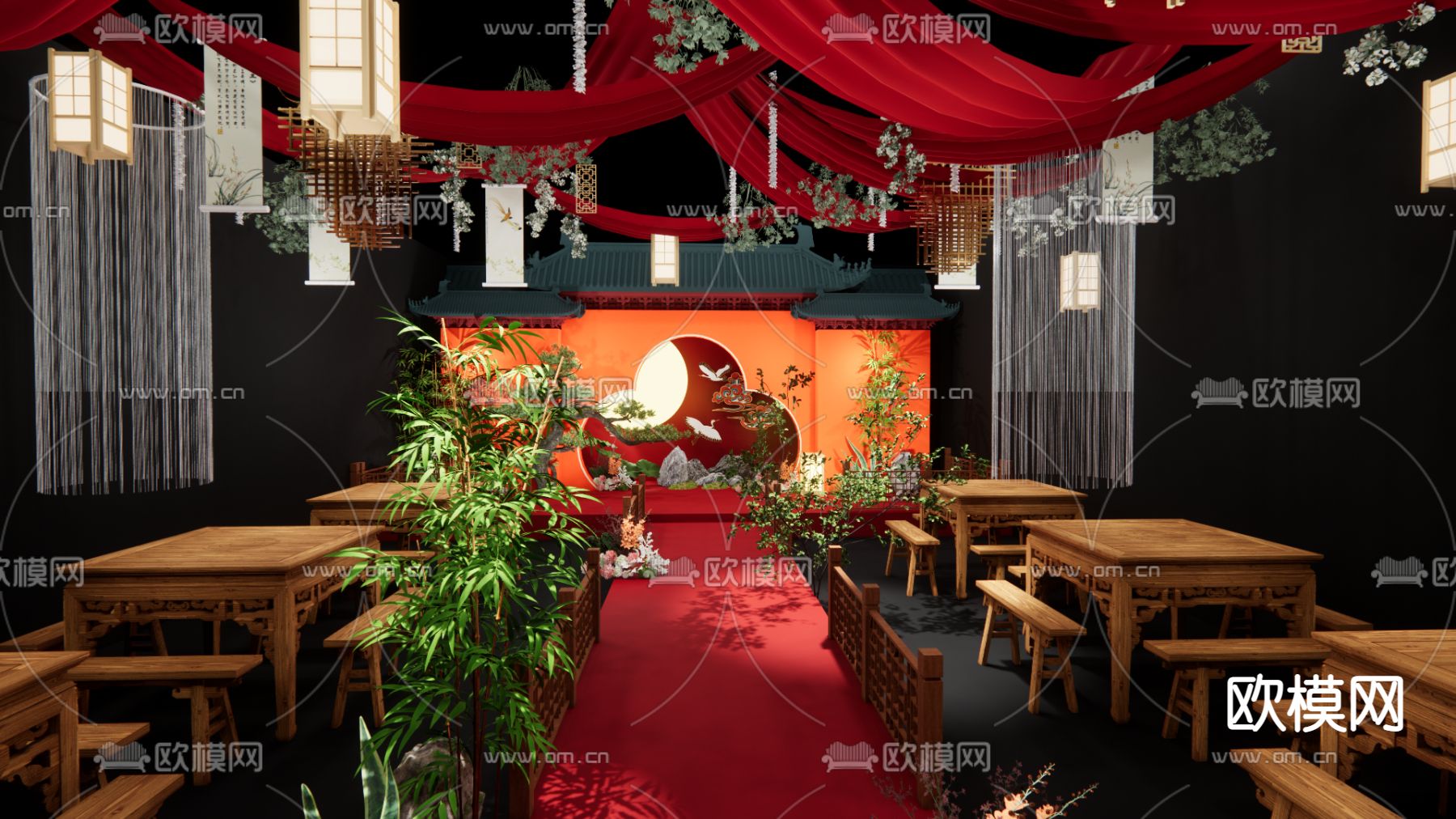 中式婚礼 美陈 舞台su模型下载（渲染图2）