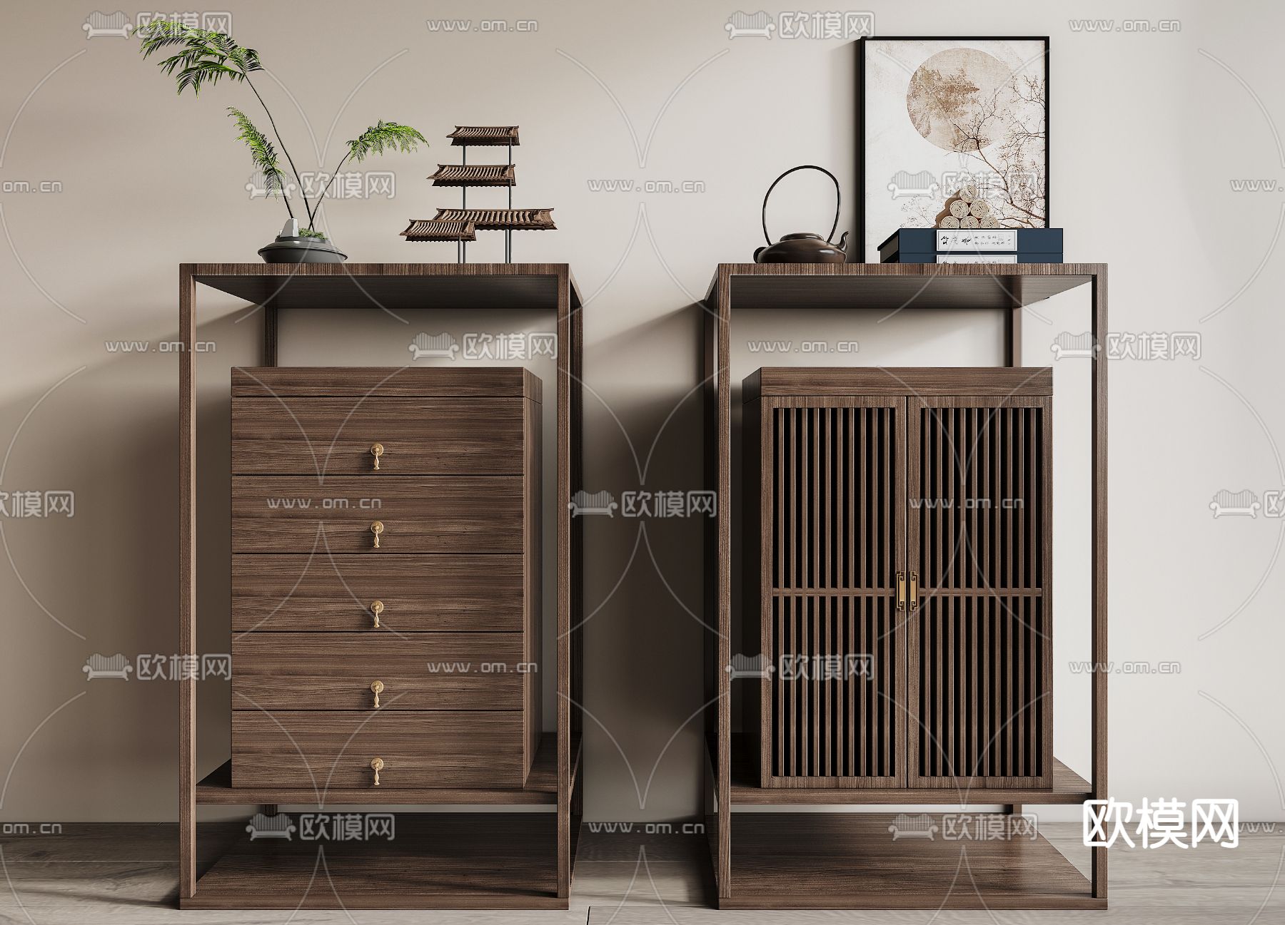 新中式边柜 斗柜3d模型下载
