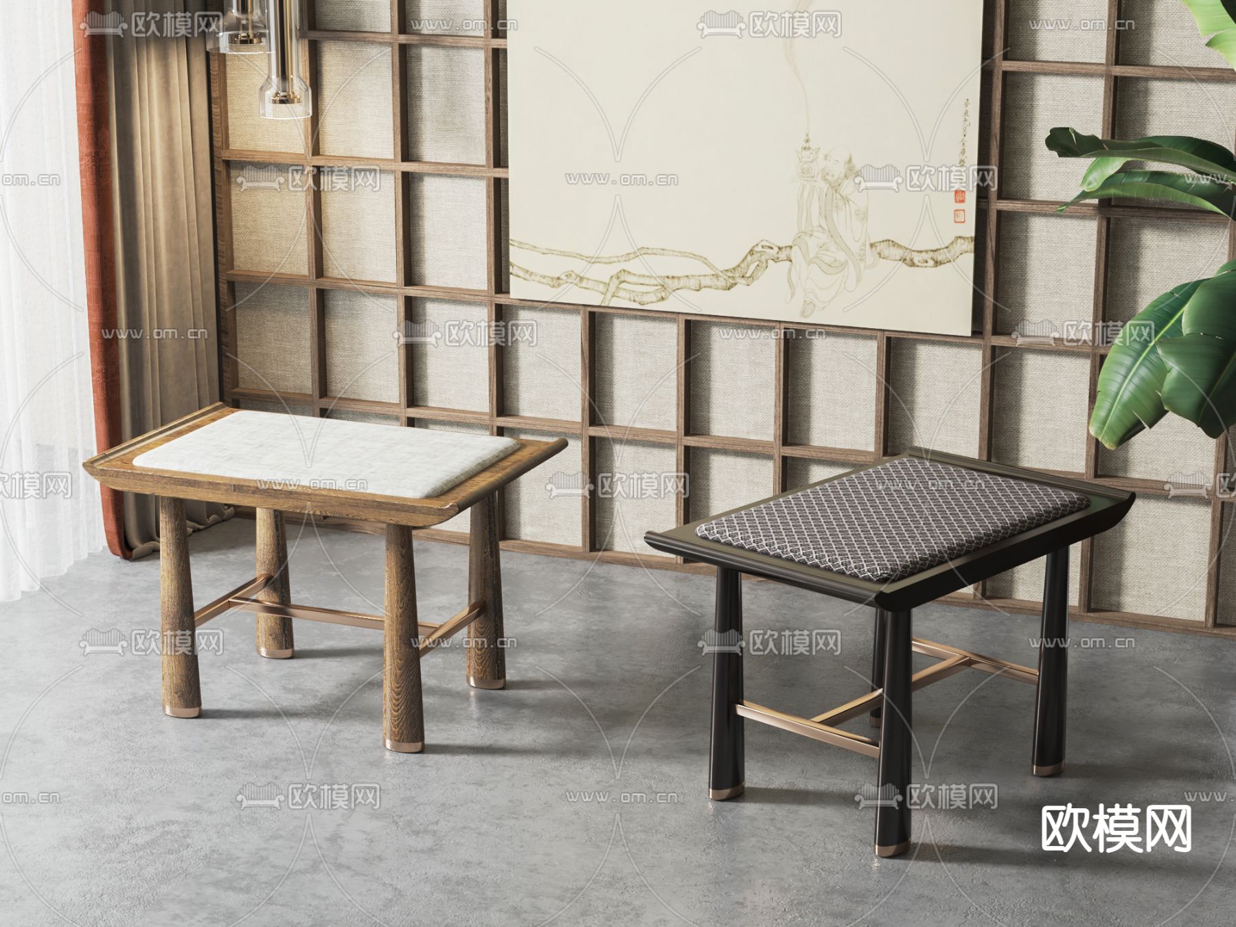 新中式凳子 矮凳3d模型下载