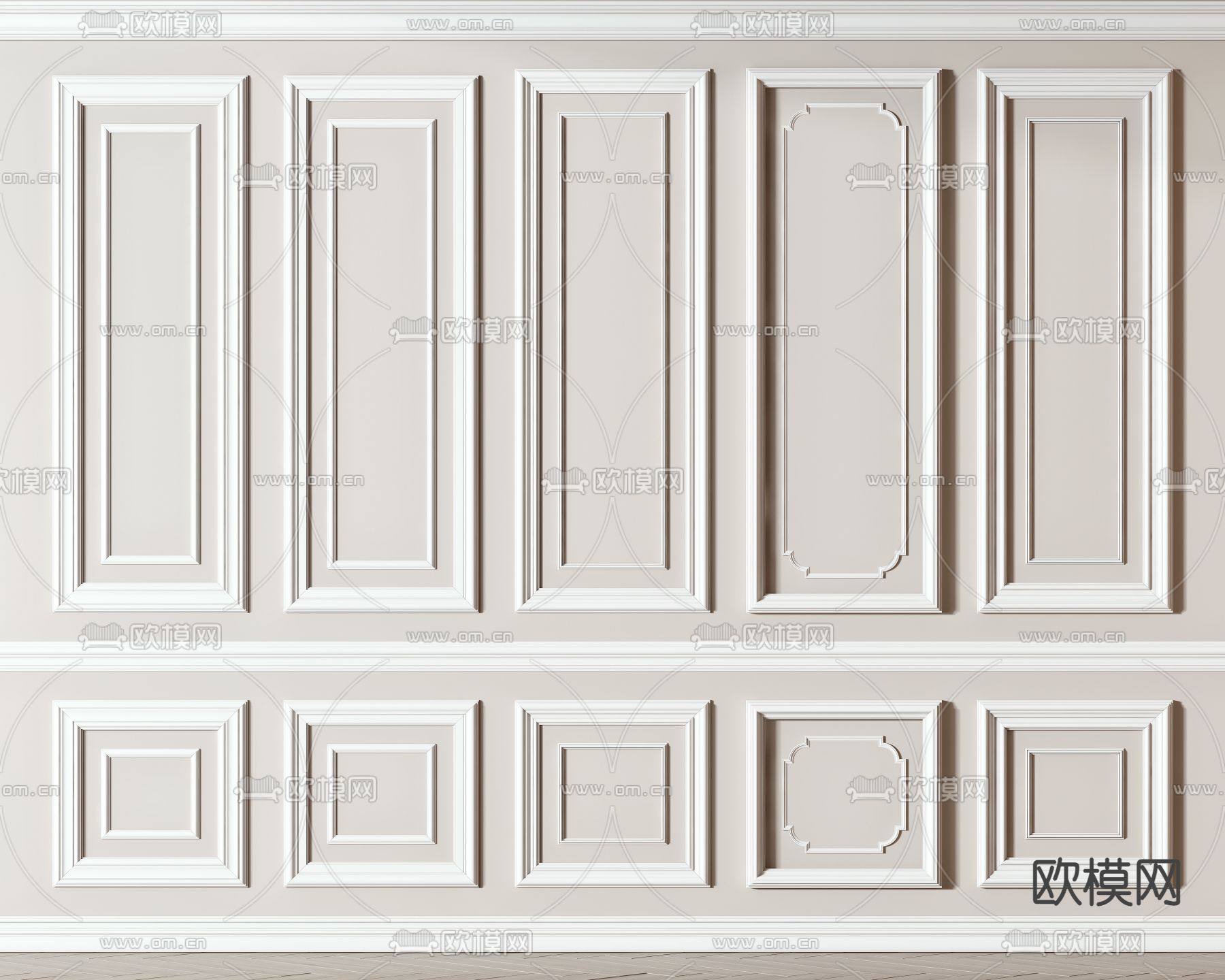 法式石膏线 护墙板 墙裙3d模型下载