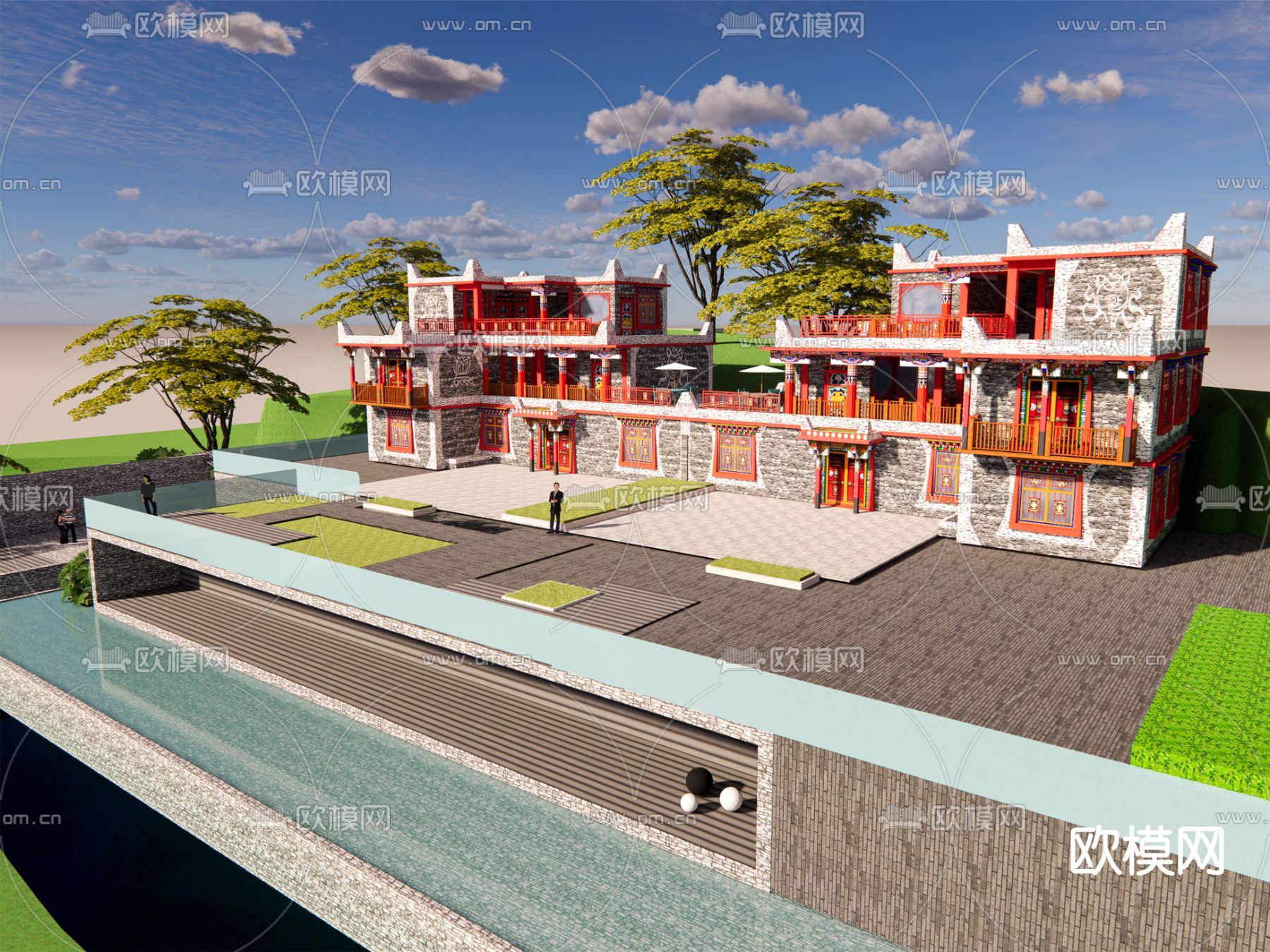 藏式民宿 外观su模型下载（渲染图2）