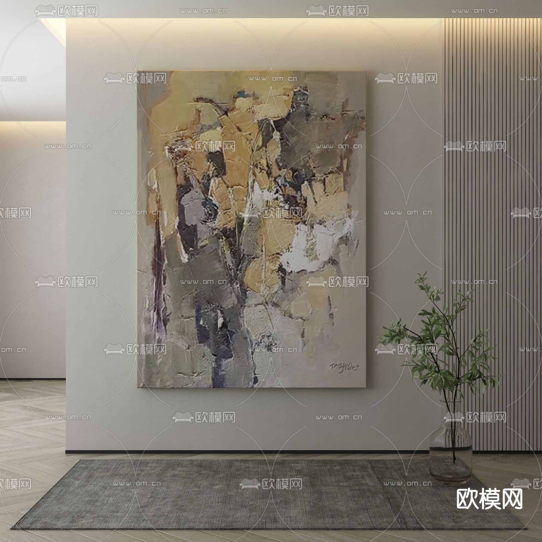 侘寂油画 抽象画 装饰画 挂画3d模型下载